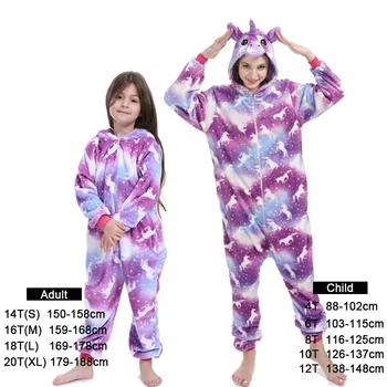 Chlapci Dievčatá Jednorožec Pajama Sady Panda Jednorožec Pyžamá Pre Ženy Pijimas Onesie Dospelých Zvierat Sleepwear Zime Teplé Deti Pyžamá