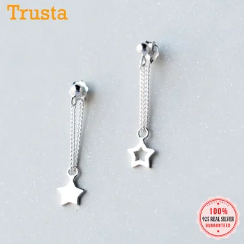 Trustdavis 2019 925 Pevné Reálne Mincový Striebro Šperky Chain Star Stud Náušnice Pre Ženy, Dievča Deti Jemné Šperky DA233