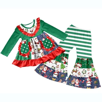 Vianočné Baby Girl Dress Zelená polohy kvet krátky rukáv + prúžok horela nohavice nastaviť