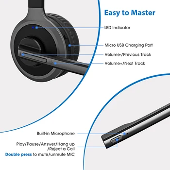 Mpow M5 Pro Bezdrôtové Slúchadlá Bluetooth Cez Ucho Krystal Jasné, potlačenie Šumu Slúchadlá S Mikrofónom Nabíjaciu Základňu Pre PC, Notebook