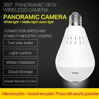360° Wifi Žiarovky IP Kamera LED CCTV Nočné videnie Fotoaparát LED žiarovka E27 VR smart svetlo, blub, Bezdrôtová Panoramatické Domáce Bezpečnostné Svetlo
