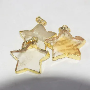 Yellow Crystal Kameň star prívesok ženy prírodné 2020 charms Zlatom Ráme Plátok aura quartz citrines gem 5 bod šperky robiť