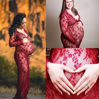 V-neck Čipky Tehotenstva Šaty Fantázie Snímania Foto Tehotné Oblečenie v materstve Šaty pre Fotografiu Strieľať Plus Veľkosť Oblečenie pre Ženy