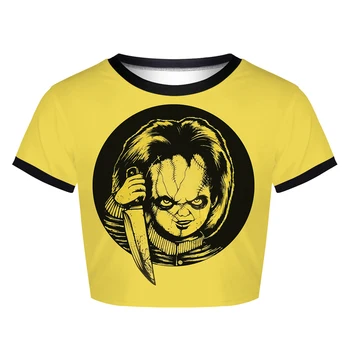 Halloween T shirt Ženy Gotický Krátke Nevesta Chucky Vytlačené T Shirt Demon Smrti Desivý Horor Film Punk Tee Košele