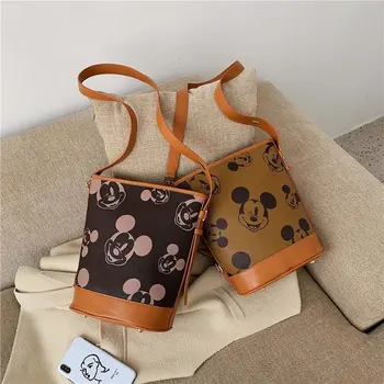 Disney Mickey mouse Žien taška roztomilý minnie messenger taška na rameno vedro vrece módne lady pu taška pre Voľný čas, kabelka