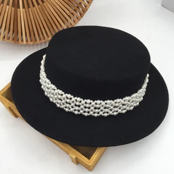 Fedora panama Čierne luxusné sietí z perál byt-zavŕšená klobúk módne žena elegantný klobúk Pane Iny príliv klobúky strany