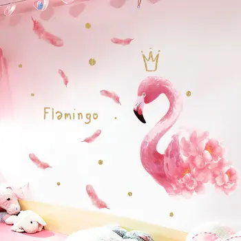 Kráľovná Flamingo Samolepky na Stenu pre Dievča Spálňa je miestnosť, Obývacia izba Vymeniteľné Stenu Vinylové Nálepky DIY nástenná maľba Domáce dekorácie