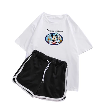 Disney žena lete Mickey Mouse, Minnie módne voľné krátke sleeve T-shirt + bežné šortky dvojdielne športové nastavenie