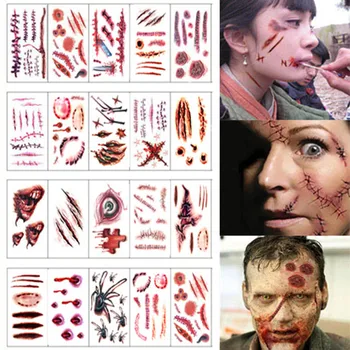 20pcs/pack Zombie Jazvy, Tetovanie Nálepky Krvavé make-up, Halloween Dekor Horor Rany Strašidelné Krvi Zranenia Halloween Maškaráda Strany