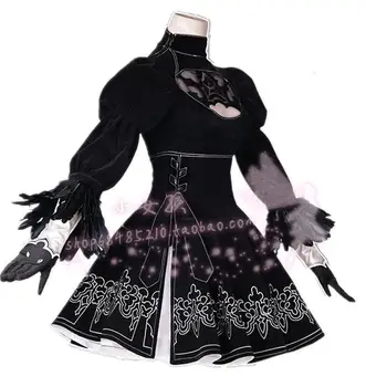 NieR:Automaty 2B Hra Čierne Šaty Cosplay Kostým, Šaty Japonské anime hrdina lolita dievčatá šaty rukavice halloween jednotný súbor