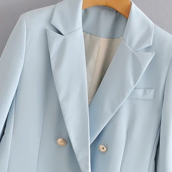 Wixra dámske Sako Jeseň Jar Klasické Modré Dvojité Breasted Office Nosiť Dlhý Rukáv Kabáta 2020 vrchné oblečenie