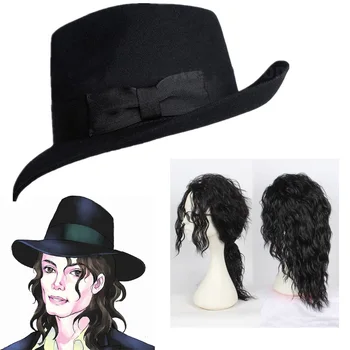 Vysoká kvalita vlny klobúk vlny 1: 1 Michael Jackson koncert tanečného klobúky klasické čierne široký klobúk s jazz okraj rytier klobúky S parochňu