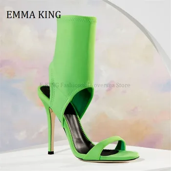 2020 Ženy, Gladiator Sandále Neon Zelená Elastické Krátke Topánky, Sandále Dámske Topánky Letné Típat Prst Členok Boot Sandále Čerpadlá