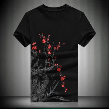 2020 nový príchod leta Mužov O-krku vytlačené t-shirt mužov,mužov bežné Krátky rukáv Slivkové kvety vzor t-shirt