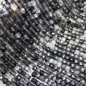 Prírodné čierne rutiled qcube korálky na vyšívanie tvárou námestie crystal DIY náhrdelník náramok voľné perle pre šperky robiť