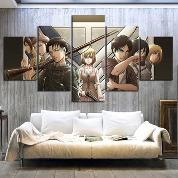 Plátno Tlačiť Maľovanie na Stenu Umenie Plagáty 5 Panel Útok na Titan Anime Modulárny Obrázok Domáce Dekorácie Rám Moderná Obývacia Izba