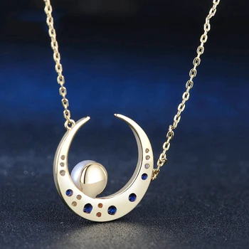 925 Sterling Silver Farba Šperky Prírodné Perlový Náhrdelník Prívesok pre Ženy Mesiac Náhrdelník Reťazca Saphire Kameň Zlaté Šperky 14k