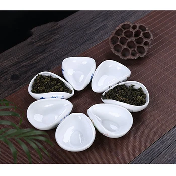 Čínsky keramické Čaj lopatka bule a biele keramické Čajové lyžice lotus listový tvar Krásne Tradičné underglaze modrá Čaj Nastaviť Lopatka