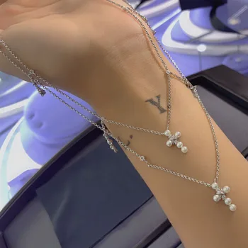 UMGODLY Módny Náhrdelník Strieborná Farba Jednoduché Pearl Cross Prívesok Micro Zirconia Ženy, Luxusné Značky MALTEST Šperky