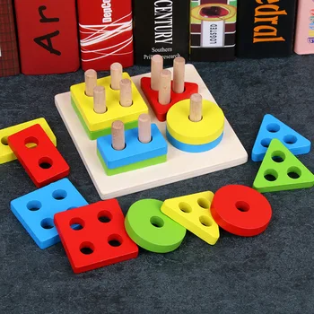 3D Puzzle Drevených Stohovanie Hračky pre Batoľatá Montessori Materiálmi Geometrie Puzzle Vzdelávacie Hračky Pre Dieťa Triedenie Hniezdenie Hračka