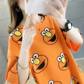 Kórejský cartoon tlač Tričko Topy Lete bežné nadrozmerné Ženy T-shirts Ulzzang hip hop Streetwear Harajuku krátky rukáv t shirt