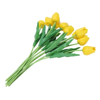 20 Ks Latex Real-Touch-Tulipán Kvet s Listami, Svadobné Kytice Dekor Kvety - 10 Ks Žltá & 10 Ks Ružová