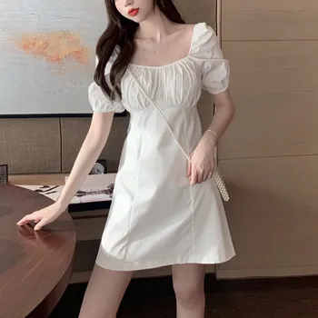 Letné Vintage Biele Šaty 2020 Módne Vysoký Pás Bežné Krátke Mini Elegantné Šaty Žien Oblečenie Štíhle Sexy Kórejskej Strany Šaty