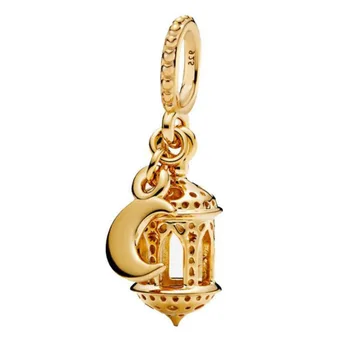 Pôvodné 925 Sterling Silver Kúzlo Zlaté Arabskom Svietidla Mesiac Prívesok Fit Ženy Pandora Náramok & Náhrdelník Diy Šperky