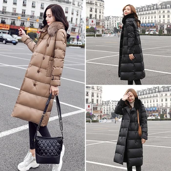 Klasické Double-breasted kabát lady zimná Vetrovka žena dlho outwear zahustiť zimné oblečenie kabát ženy teplé veľké kožušiny golier
