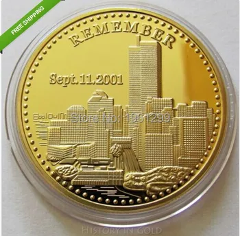 9/11 Zlaté Mince, Medaily World Trade Centre Americana 911 Pamätajte, Slobodu, Slobodu mince,10pcs/veľa doprava Zadarmo