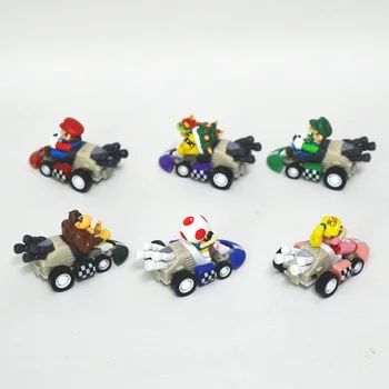 6pcs/veľa Super Mario Mini 3 cm Kart Vytiahnuť Späť Autá Luigi Ropucha Bowser Koop Donkey Kong Princezná Peach Autá Obrázok Hračky