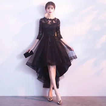 Spoločenské Šaty Ples 2019 Nové Krátke Predné Dlho Späť Elegantné Party Šaty Čierne Večerné Šaty Polovičný Rukáv Haute Couture