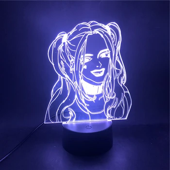 Harley Quinn Super Zloduch 3D Lampa pre Decor Batérie Powered Bluetooth Ovládanie Budík Base Usb Led Nočné Svetlo Lampy
