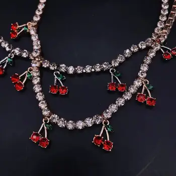 Dámske módne kúzlo Drahokamu cherry Prívesok Náhrdelník vyhlásenie tenis reťazec lesklé crystal dievča hip hop šperky