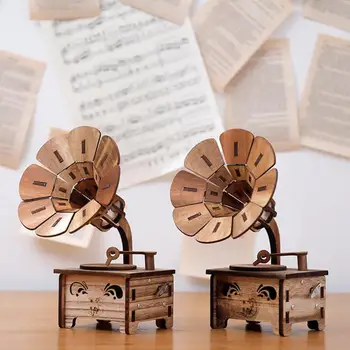 Gramophone Hudobné Boxy DIY Drevené Music Box Dreva Retro Remesiel na Narodeniny Darček Vintage Domáce Dekorácie Príslušenstvo