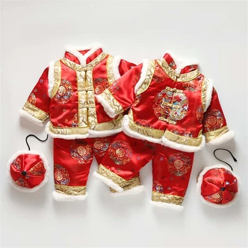 Nový Rok Baby Detská Vintage Príchuť Vyhovuje Tradičnej Čínskej Kostýmy pre Deti Jarný Festival Novorodenca Oblečenie Set Darček k Narodeninám