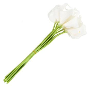 Kala Lily Svadobné Svadobné Kytice 10 vedúci Latex Skutočný Dotyk KC51 Biela