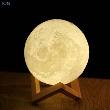 Nabíjateľné 3D Tlač luny Kreatívne Darčeky Spálňa Posteli Nočné Svetlo 2 Zmena Farieb Dotykový Spínač Romantický Mesiac stolná Lampa