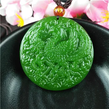 Prírodné Zelené Čínske Jade Phoenix Prívesok Náhrdelník Módne Doplnky Kúzlo Šperky Vyrezávané Amulet Darčeky pre Ženy