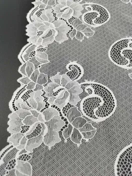 2Yard-4Yard21CM biele elastické čipky ručne šité kvet elastickej čipky, ozdobné textílie, pletené materiál DIY oblečenie