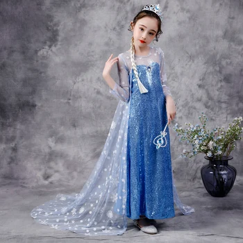 2020 Dievčatá Elsa 2 Princezná Sequin Šaty s Snowfake Cape Koruny Halloween Kostým Oblečenie pre Deti, Detské Efektné Šaty