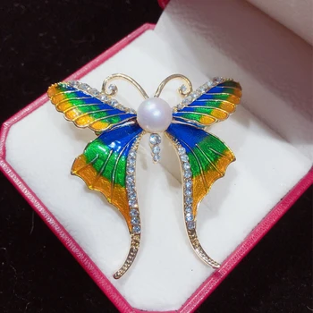 ZHBORUINI 2019 Prírodné Perly Brošňa Smalt Motýľ Pearl Breastpin Sladkovodné Perly Šperky Pre Ženy, Vianočné Príslušenstvo
