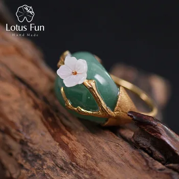 Lotus Zábava Reálne 925 Sterling Silver Prírodné Ružové Zelené Kamene Originálne Handmade Dizajn Jemné Šperky Slivka Kvet Prstene pre Ženy