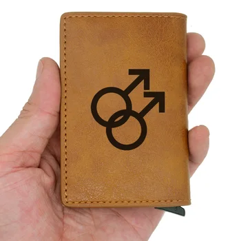 Jedinečný Gay Symbol Rfid Peňaženky Klasické Mužov Black Kreditnej Karty Kožené Peňaženky Krátke Kabelku