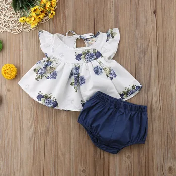 Novorodenca Baby Girl Letné Kvetinové Šaty, Topy+Krátke Nohavice, Oblečenie Oblečenie