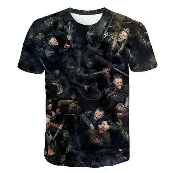 Vikingovia T Shirt Lete Muži, Ženy, Deti Ragnar Lothbrok 3D Vytlačené TV Krátky Rukáv T-Shirt Deti Topy Módne Bežné Tees