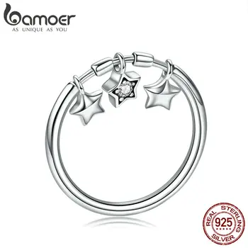 BAMOER 925 Sterling Silver Módne Šumivé Visieť Star Prst Prstene pre Ženy, Svadobné Zásnubný Prsteň, Šperky SCR406
