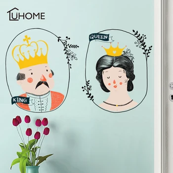 Cartoon Kráľ, Kráľovná Samolepky na Stenu Home Decor Art Stenu pre Deti Izba Kúpeľňa Pár Spálne Dekorácie-Nálepky Plagát
