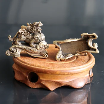 Antické Bronzové Čínsky Mýtické Zviera Socha Malé Ozdoby Vintage Meď 1 Pár Šťastie Pixiu Údaje Stôl Dekorácie Čaj Domáce Zvieratá
