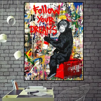 Gorily, Opice Zvierat Ulici Graffiti Plátno na Maľovanie na Stenu Umenie Výtlačkov a Plagát Výzdoba Steny v Obývacej Izbe Umelecké Dekorácie